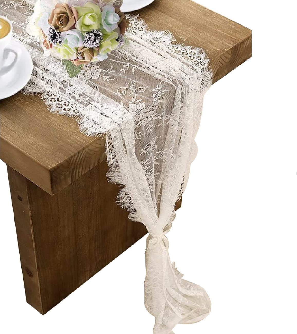 HEIPINIUYE white lace table runner with embroidery elevates wedding decor