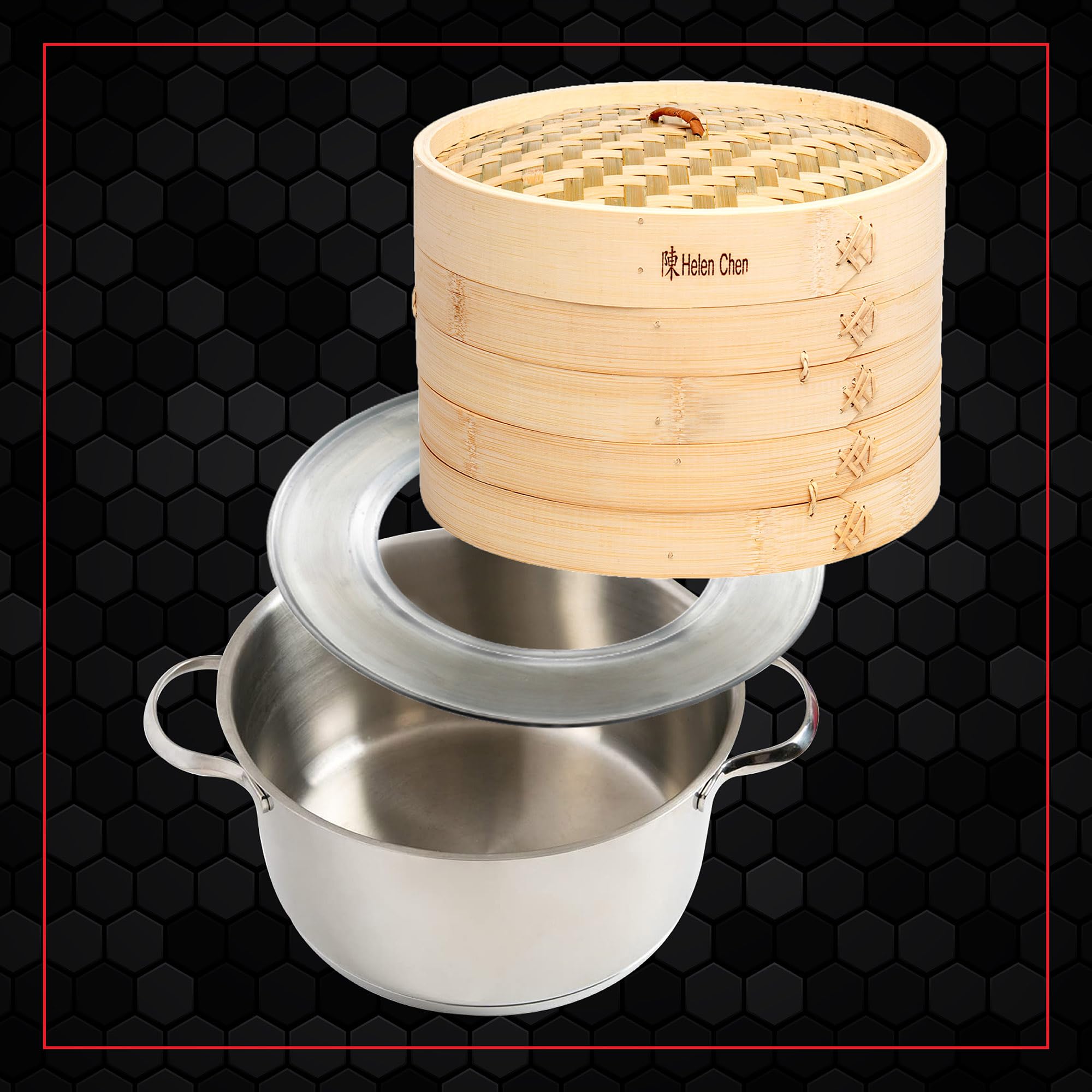 Helen's Asian Kitchen steamer ring with 10-inch bamboo on top for dumplings