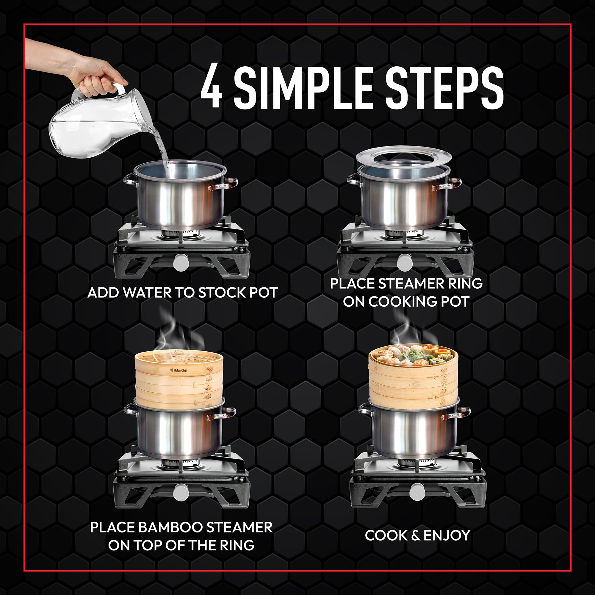 Steaming dumplings with Helen's steamer ring for authentic texture