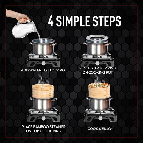 Steaming dumplings with Helen's steamer ring for authentic texture