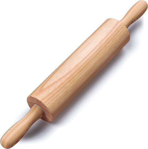 HELFERX 17.6-inch wooden rolling pin with ergonomic handles for precise dough control.