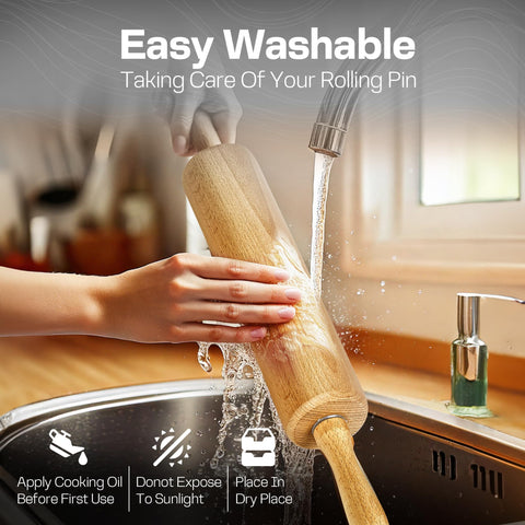 HELFERX rolling pin used for pizza dough to achieve even crust thickness.