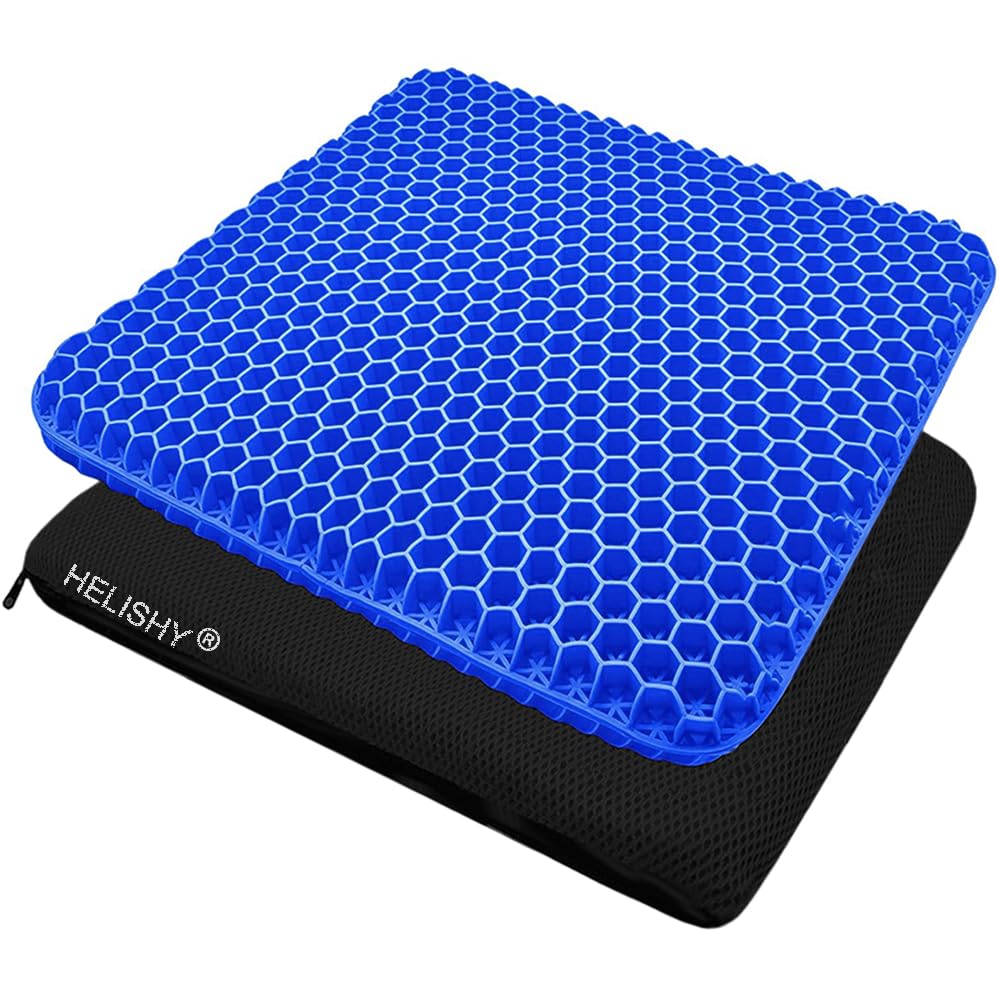 Helishy Egg Gel Seat Cushion close-up shows skin-friendly gel and soft seating.