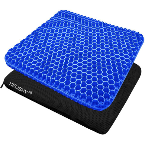 Helishy Egg Gel Seat Cushion close-up shows skin-friendly gel and soft seating.