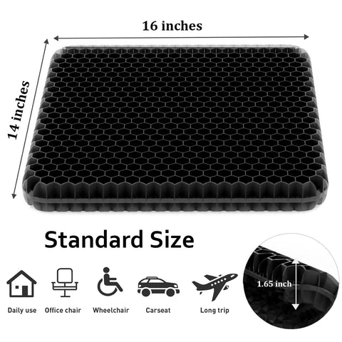 Helishy Egg Gel Seat Cushion fits office, car, and wheelchair seating for versatility.
