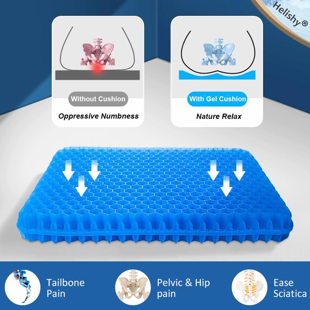 Helishy Egg Gel Seat Cushion honeycomb structure distributes weight evenly for comfort.