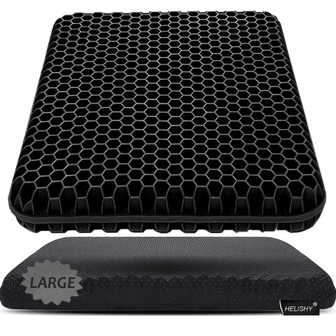 Helishy gel seat cushion large 17x17 with ergonomic design supports long sitting comfort and reduces lower back strain.