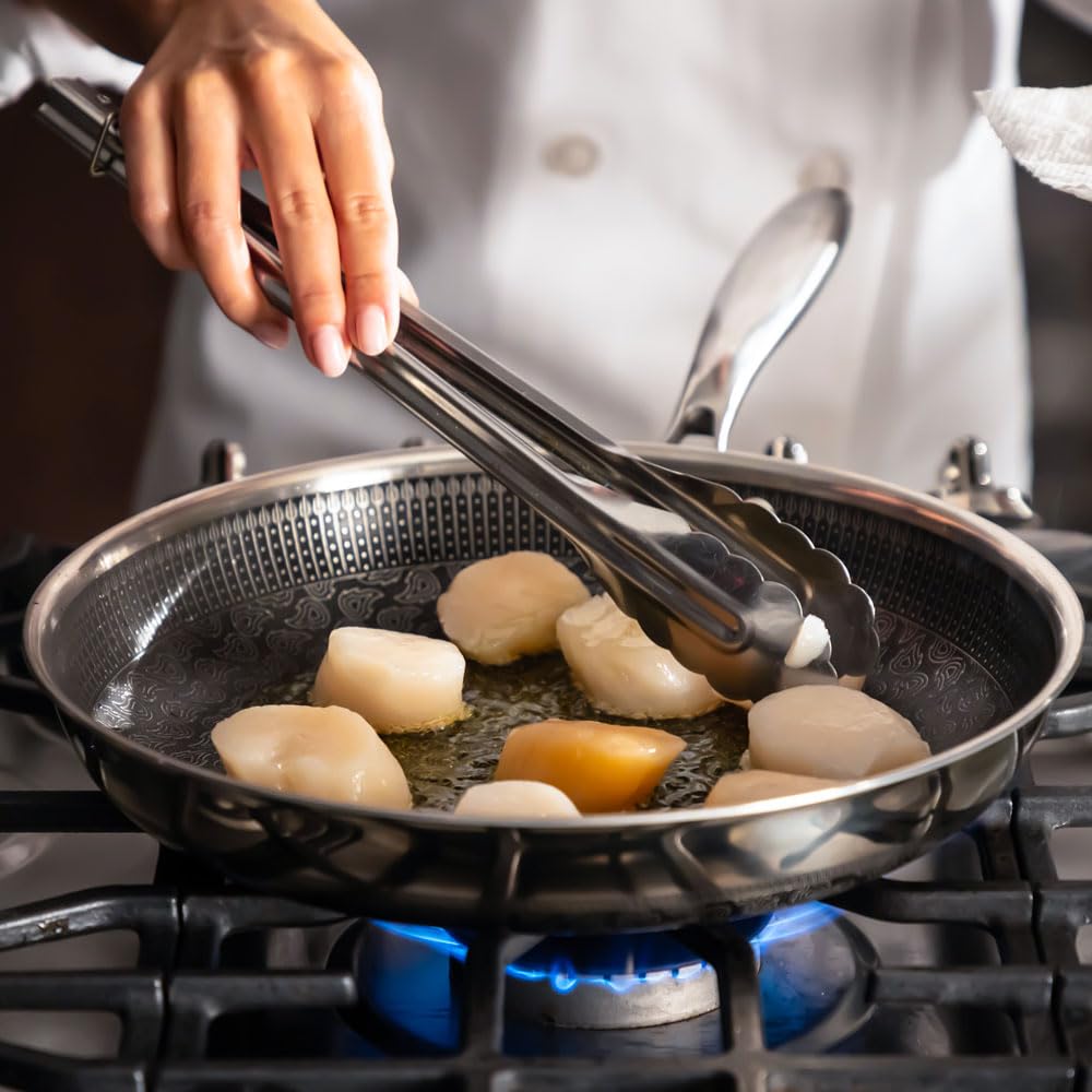 Hell's Kitchen Hybrid pan with metal utensil safety for busy kitchen tasks.