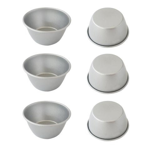 Heluok metal pudding moulds: six reusable pans for precise portions and even baking.