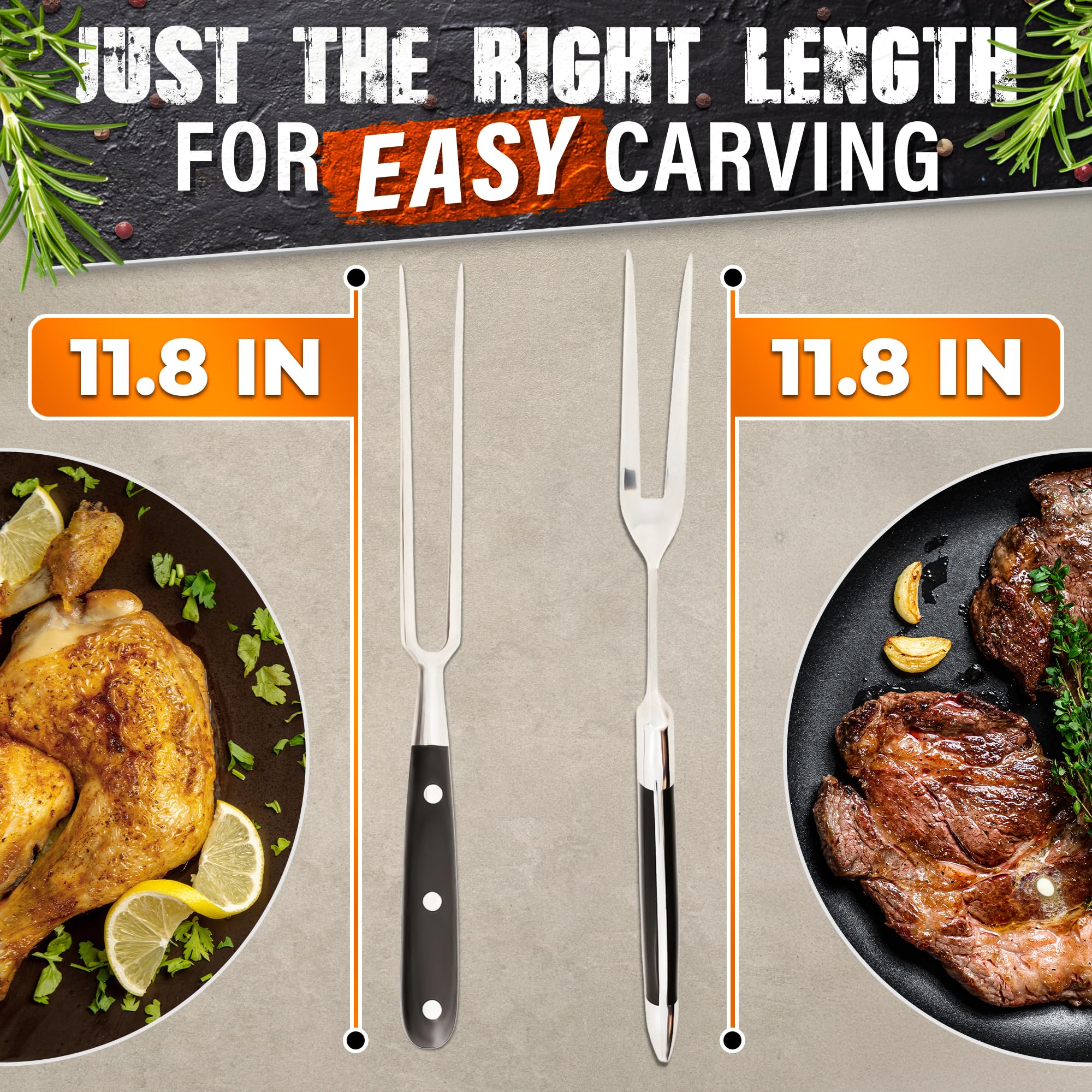 Helvetios 2pc carving forks curved, ergonomic grip for secure serving.