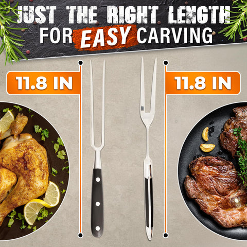 Helvetios 2pc carving forks curved, ergonomic grip for secure serving.