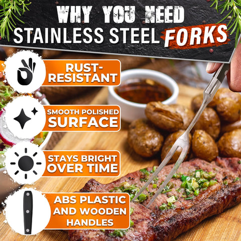 Helvetios carving fork stainless steel finish, durable and easy to clean.