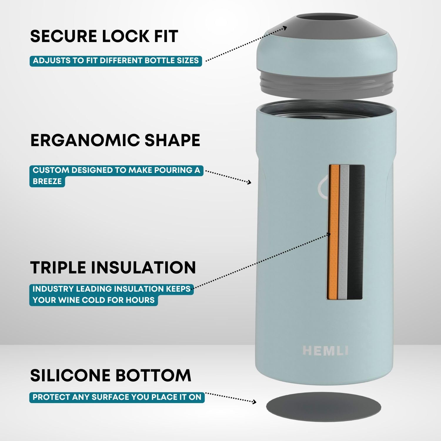 Hemli chiller sleeve in 12-hour chill mode, extended cold retention demonstrated.
