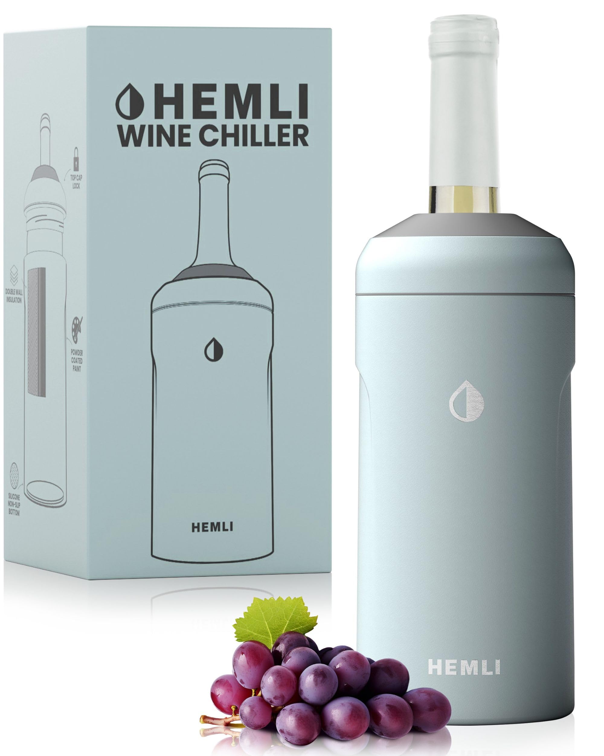 Hemli bottle chiller sleeve side view showing durable insulation for long, refreshing wine cooling.
