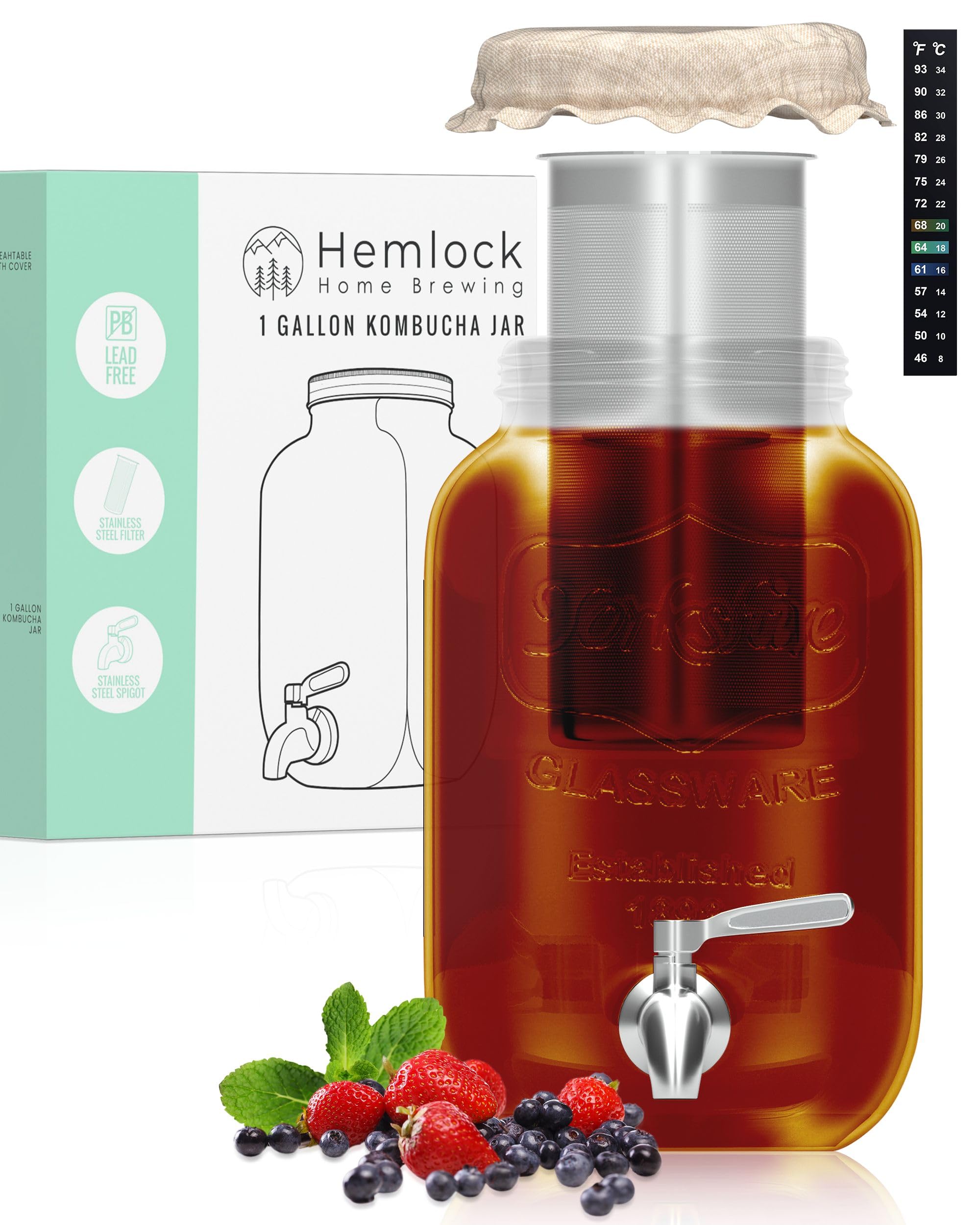 Hemlock Home Brewing 1gal jar with spigot for easy pouring