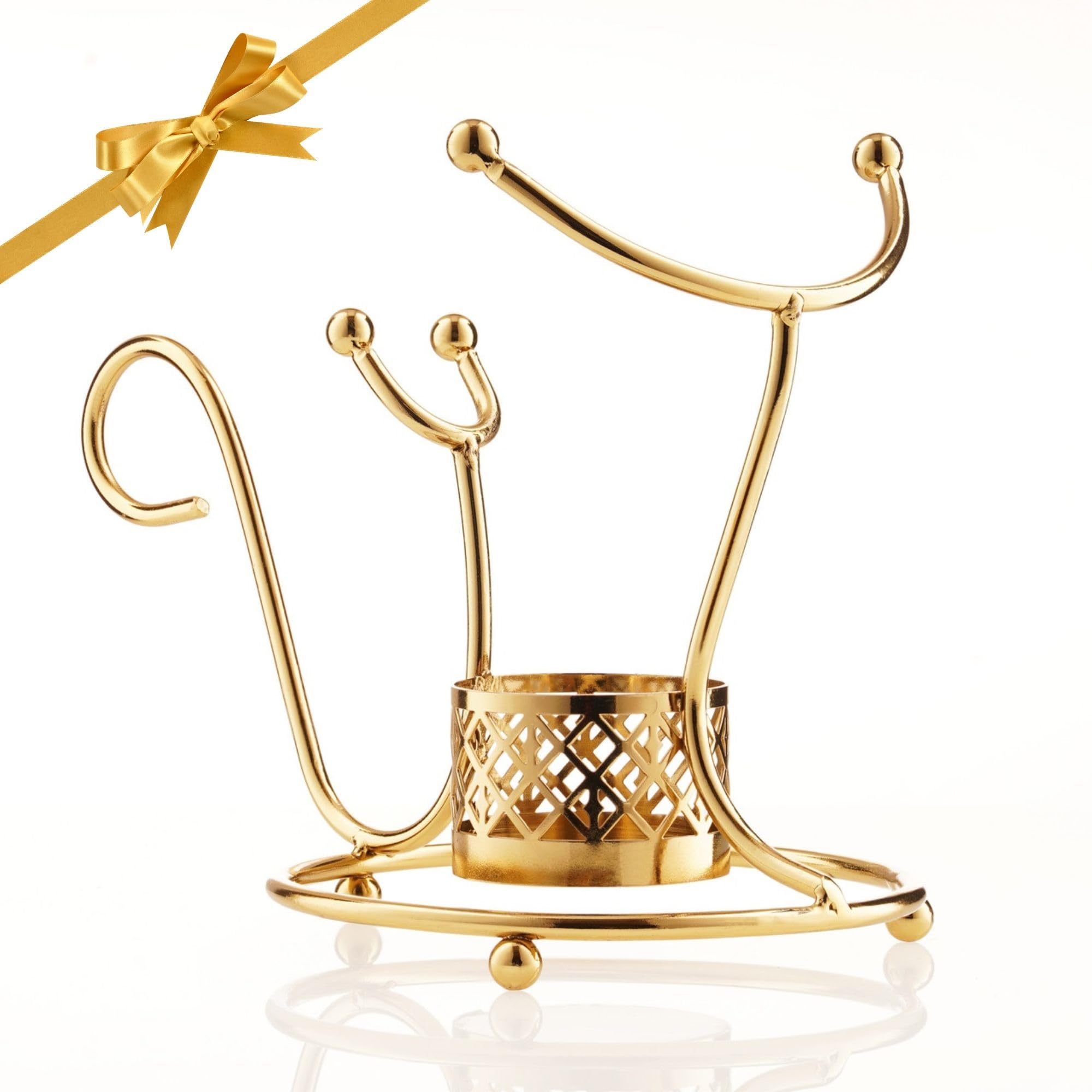 Hemswell Crystal Brandy Warmer Stand in gold enhances cozy evenings with warm ambiance.