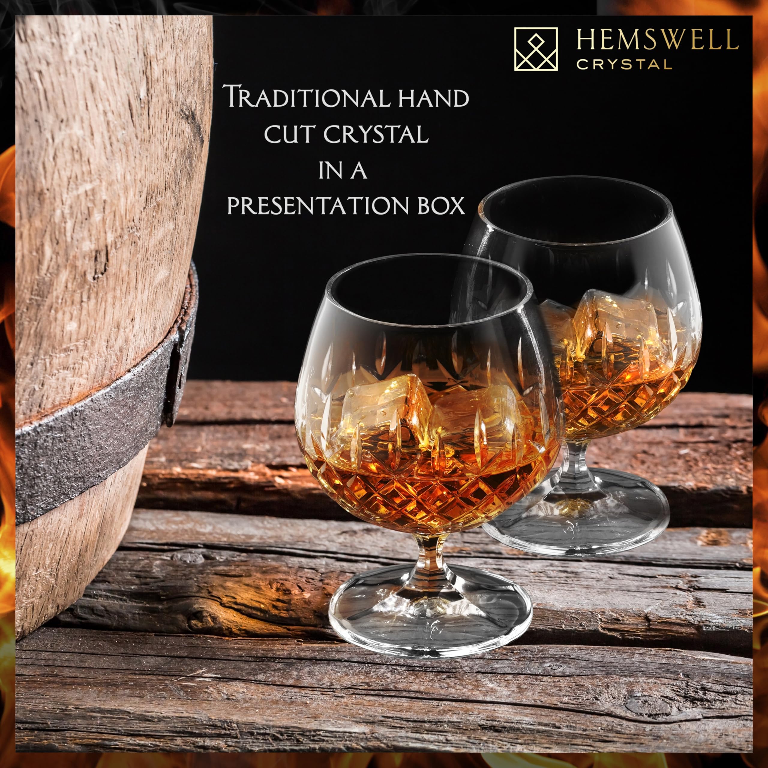 Hemswell Crystal snifter with sparkling clarity, enhances aroma release for premium cognac and whiskey.