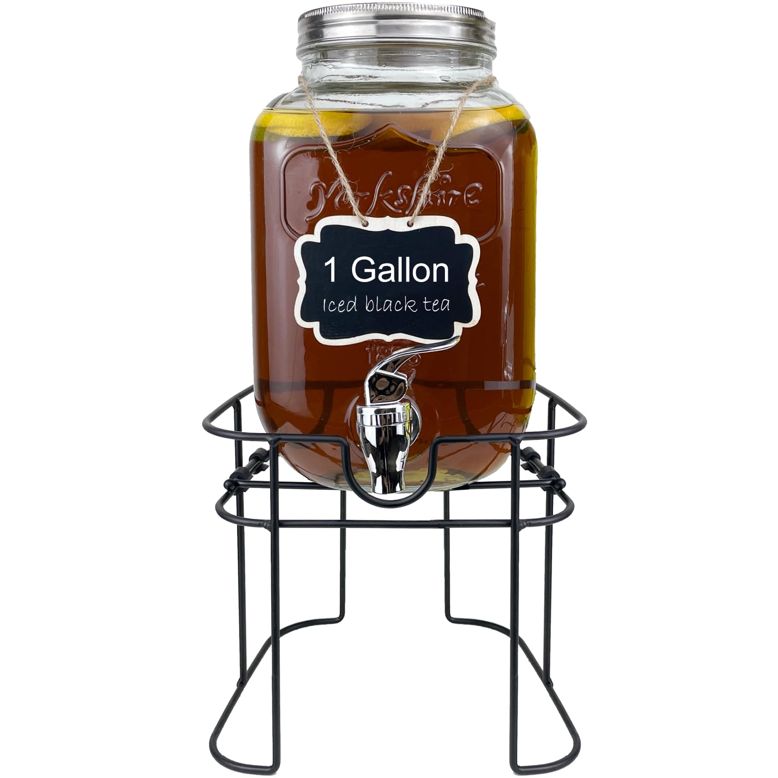 HENABLE 1-gallon glass drink dispenser with spigot for easy pouring.