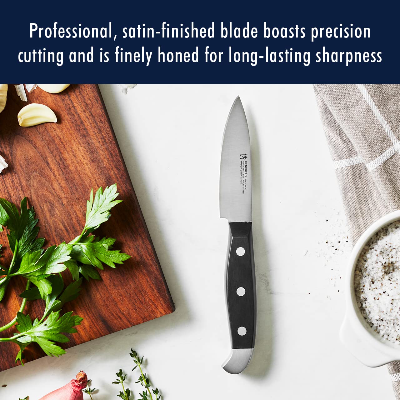 HENCKELS 9-inch honing steel helps maintain edge sharpness.