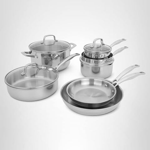 HENCKELS Clad H3 polished mirror finish adds style and easier cleanup.