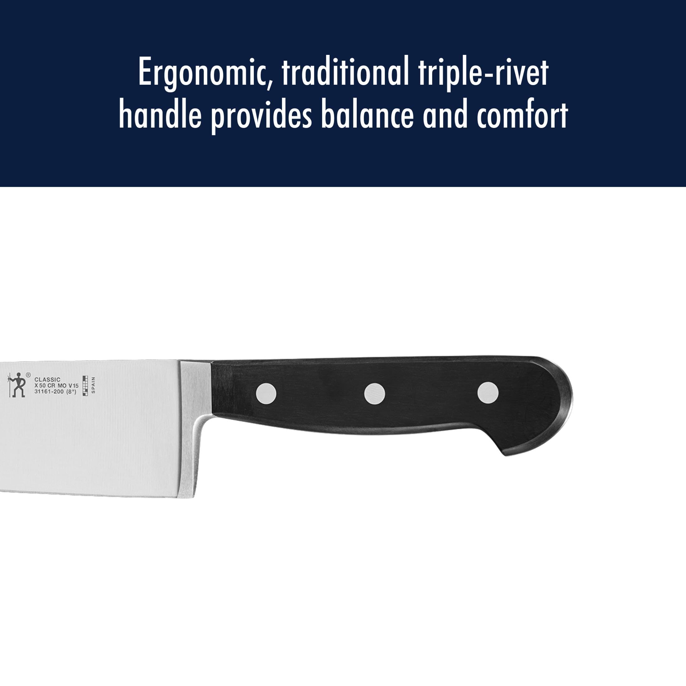 Dishwasher-safe cleanup option for the Henckels 8-inch knife after use.