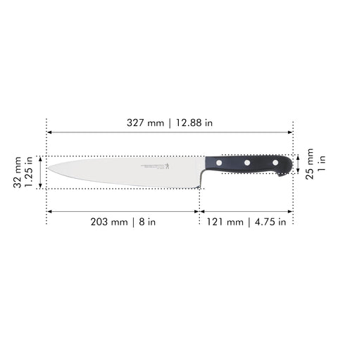 Henckels blade slicing potatoes for even, efficient prep.