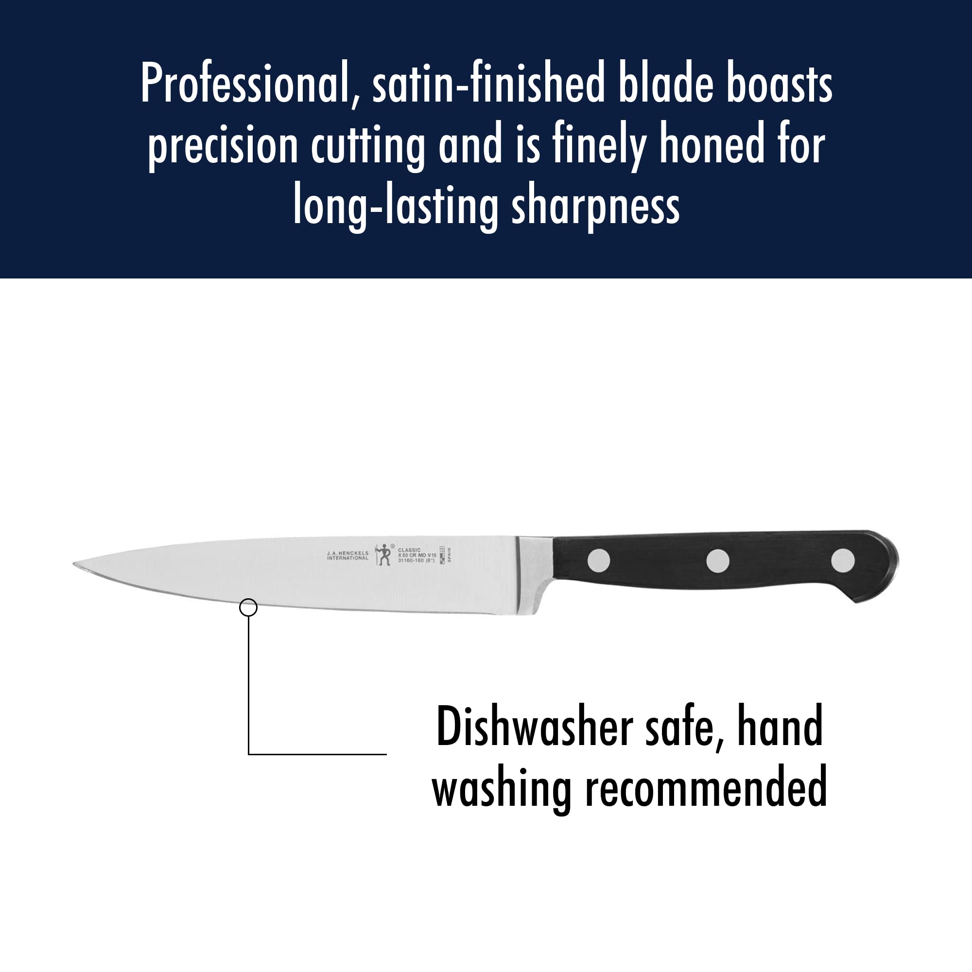 Close-up of satin-finished blade showing long-lasting sharpness