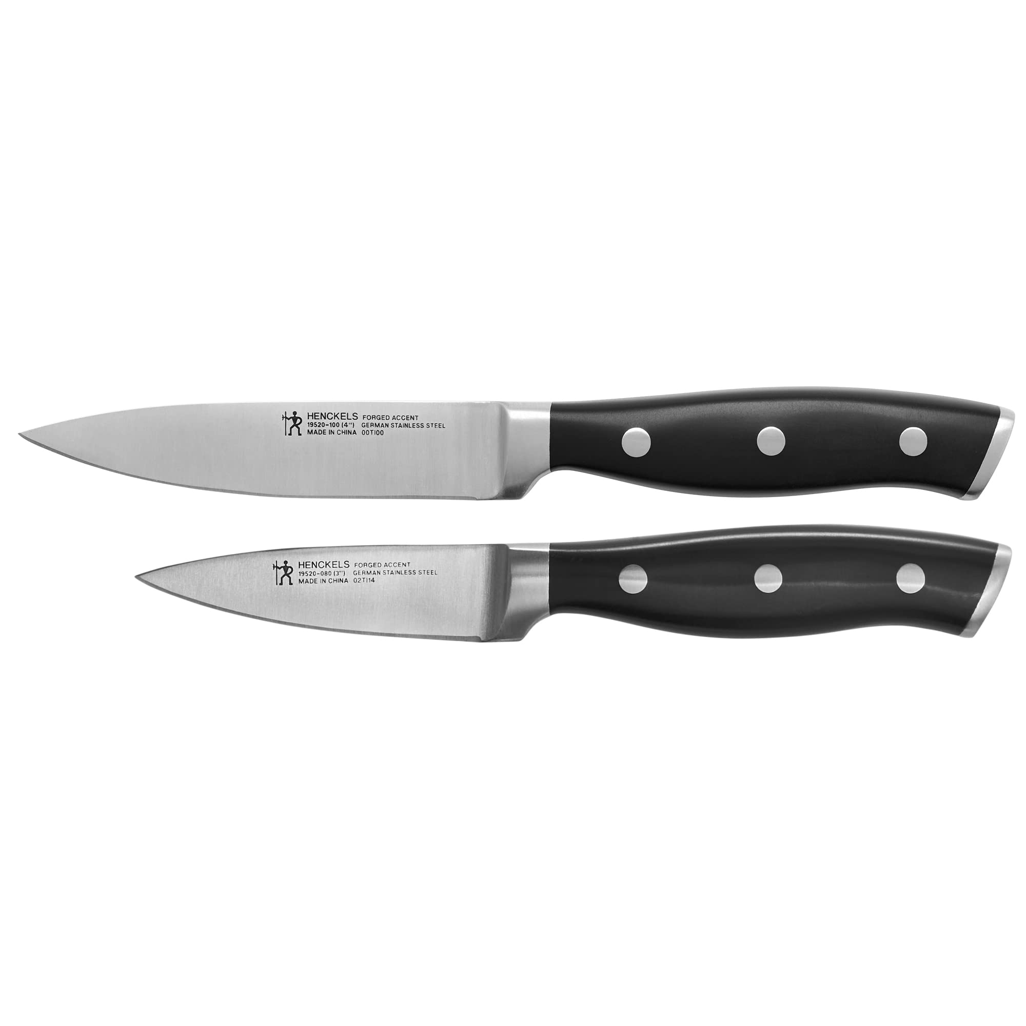 Henckels Forged Accent 3-inch paring knife blade close-up for precise peeling.