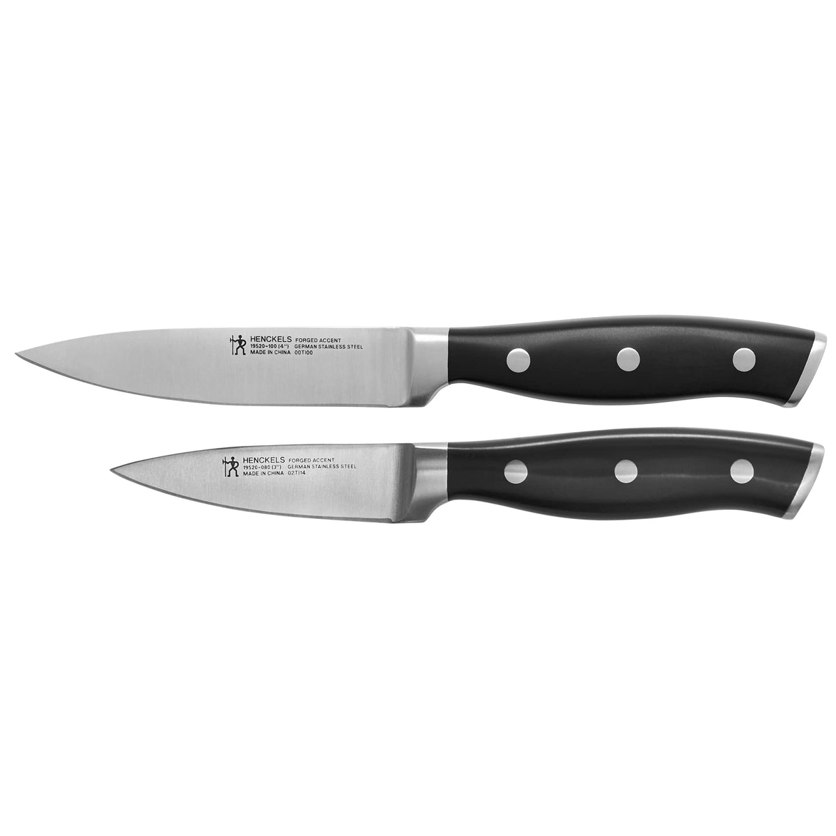 Henckels Forged Accent 3-inch paring knife blade close-up for precise peeling.