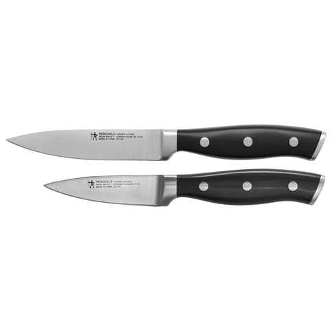 Henckels Forged Accent 3-inch paring knife blade close-up for precise peeling.