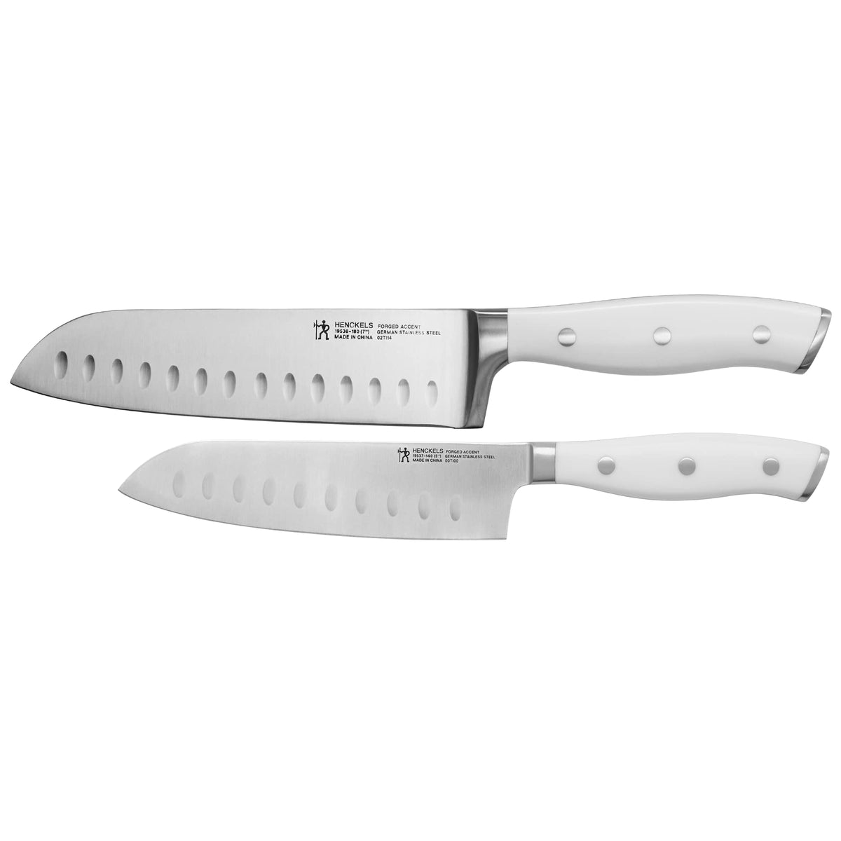 HENCKELS Forged Accent Santoku blade close-up highlights razor-sharp edge for precise slicing
