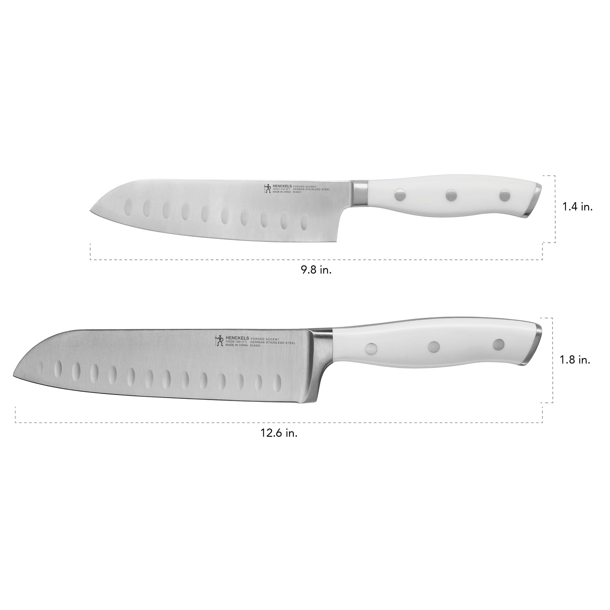HENCKELS Forged Accent Santoku set endcap detail highlights durability and balanced feel