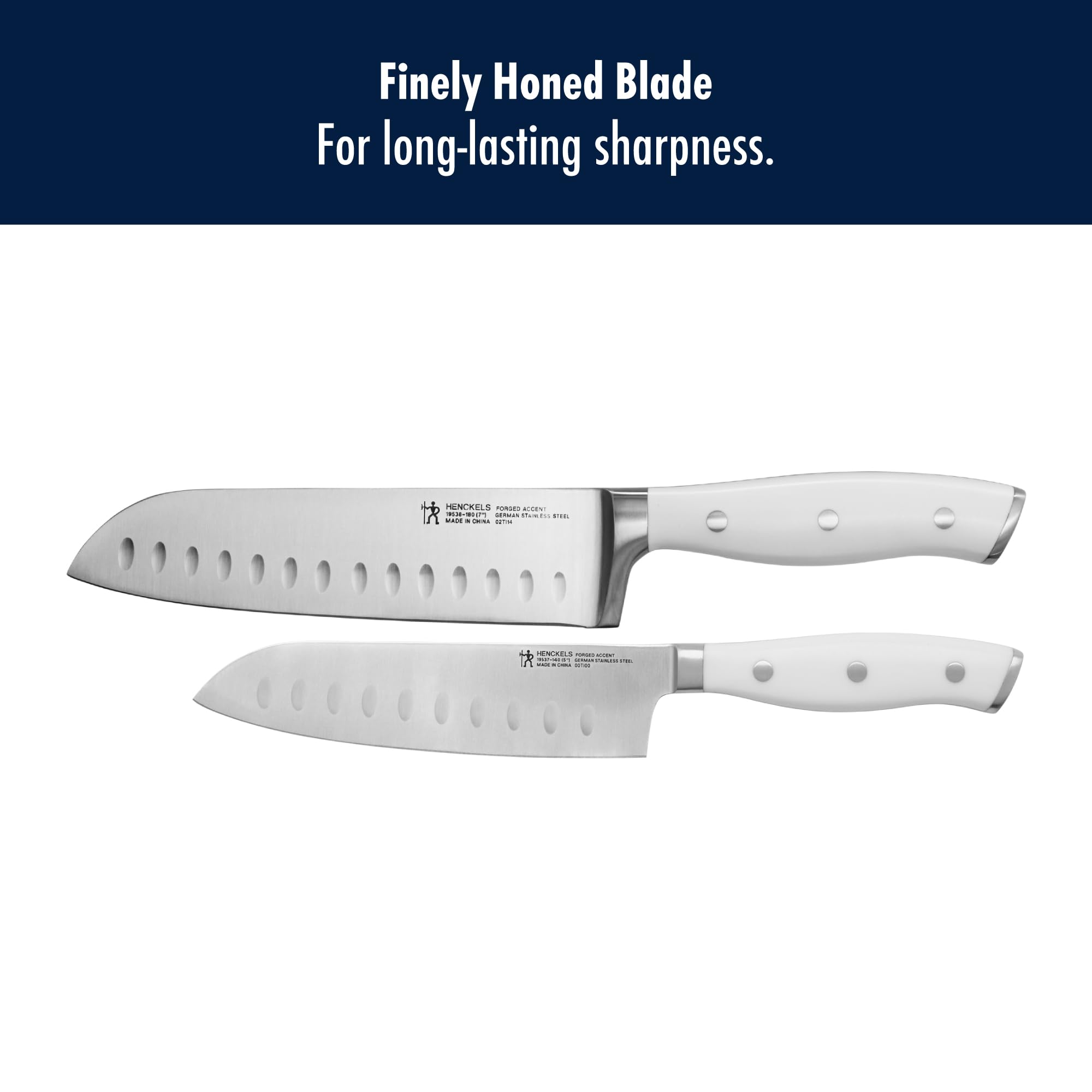 HENCKELS Forged Accent Santoku slicing cucumber into even pieces