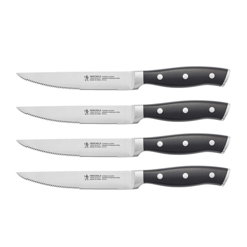 HENCKELS Forged Accent steak knife set front view highlighting precision blades.