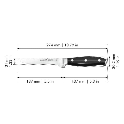 Henckels Forged Premio curved triple-rivet handle for ergonomic grip