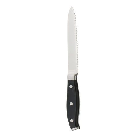 Henckels Forged Premio blade close-up with satin finish for precise cuts.