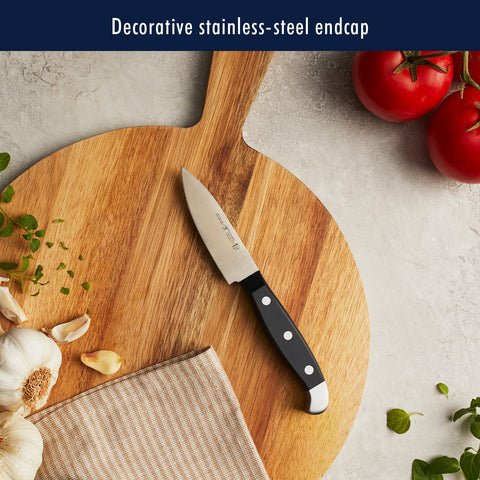 HENCKELS hardwood knife block keeps blades organized and safe.