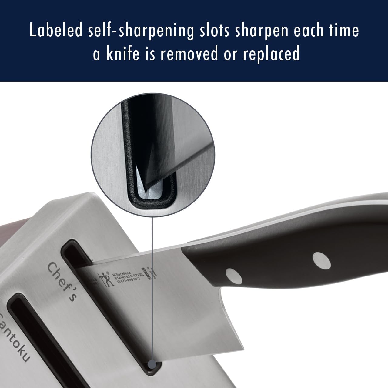Henckels Statement Santoku knife in action for versatile chopping.