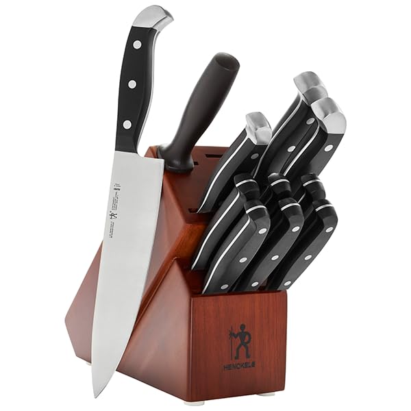 Henckels Premium 12-piece knife set block; durable blades for precision.