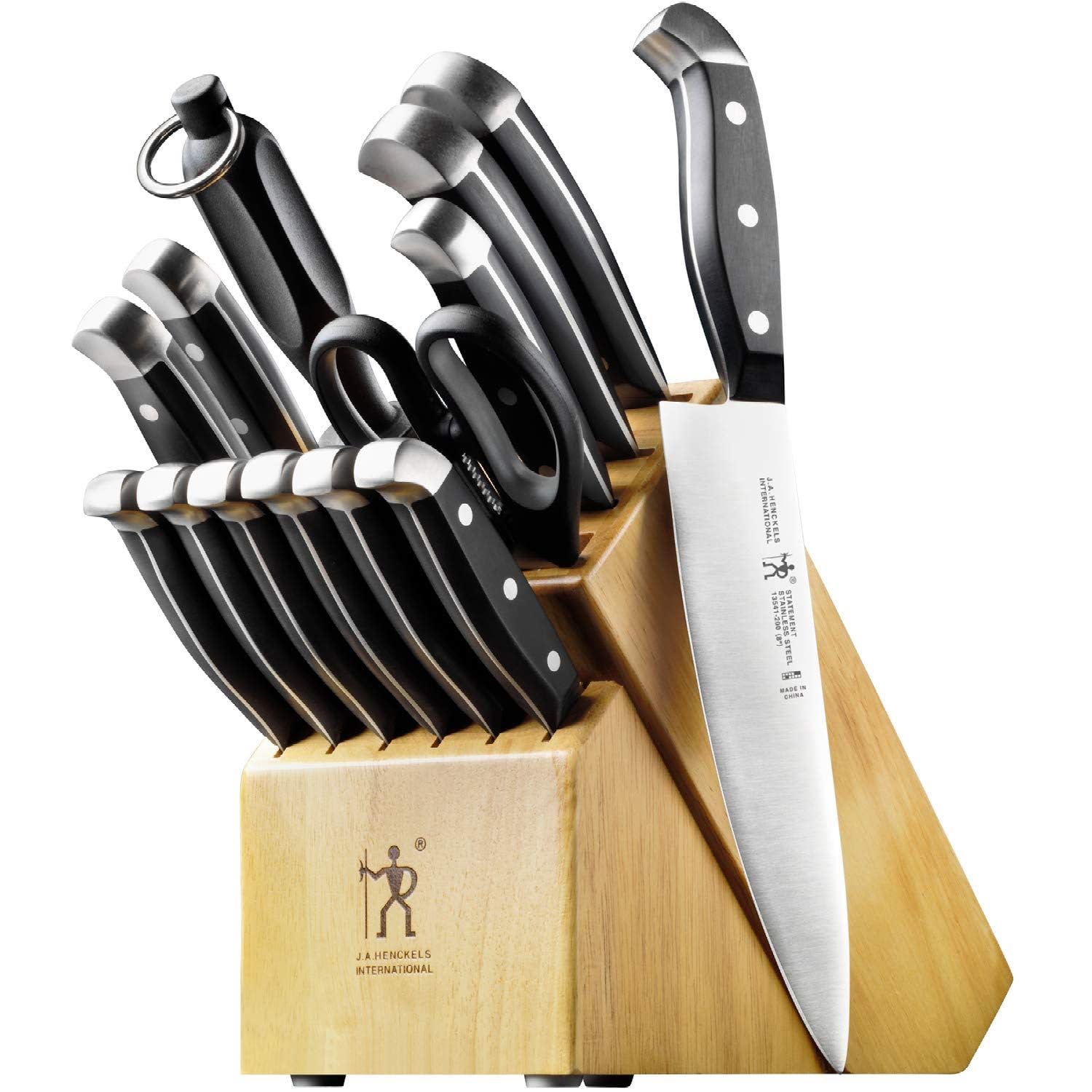 HENCKELS premium 15-piece knife set in a hardwood block for precise, confident slicing