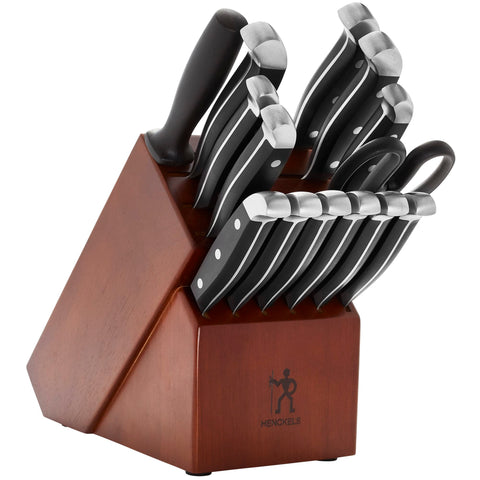 HENCKELS premium 15-piece knife set in block for organized, professional kitchen prep.