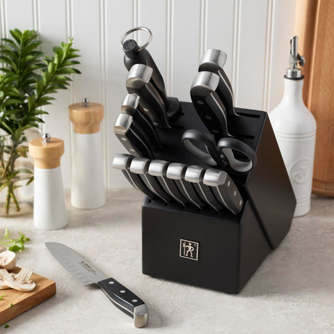 HENCKELS 7-inch santoku with grantons reduces sticking.