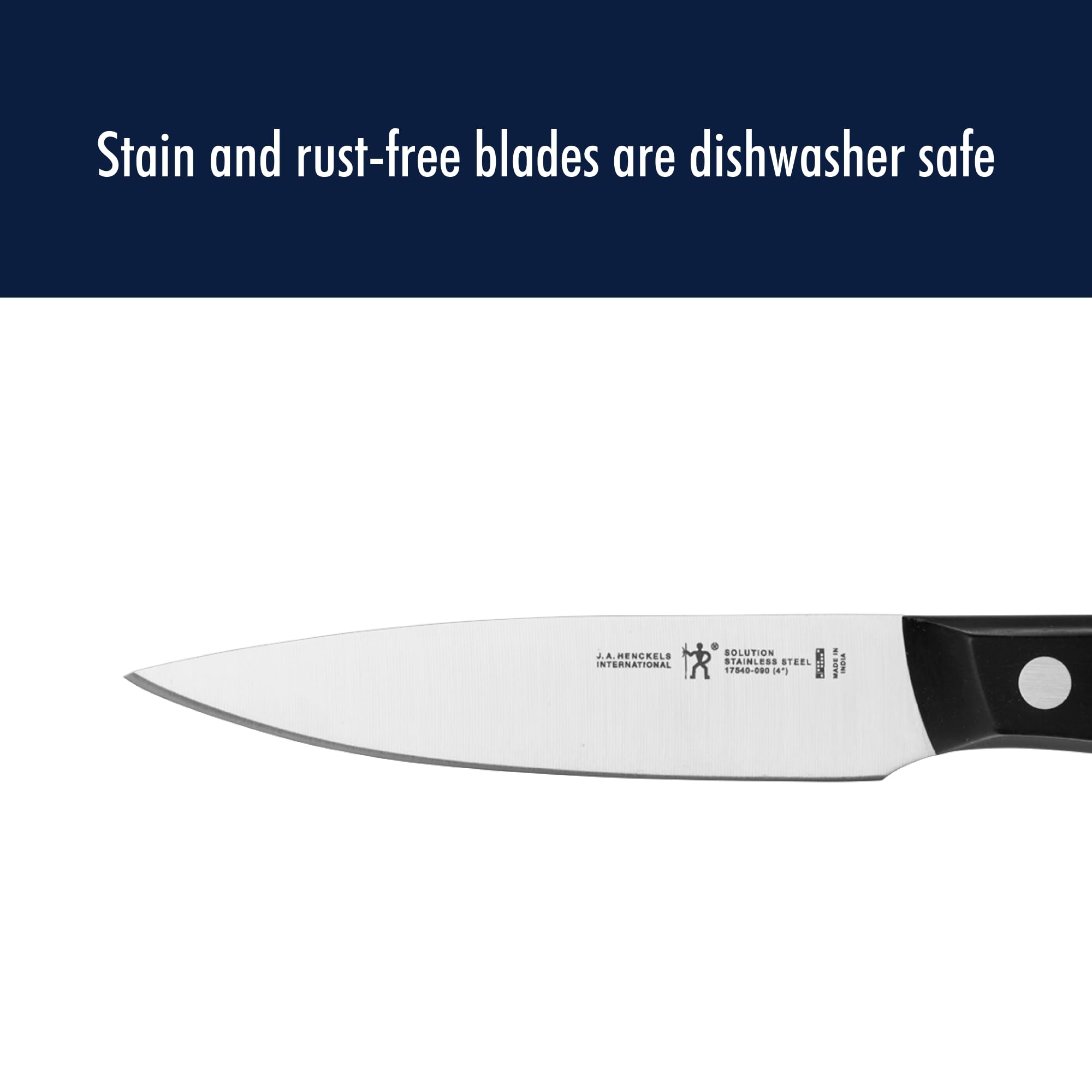 Henckels Solution Razor-Sharp 4-Inch Knife durable single-piece blade design.