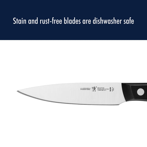 Henckels Solution Razor-Sharp 4-Inch Knife durable single-piece blade design.