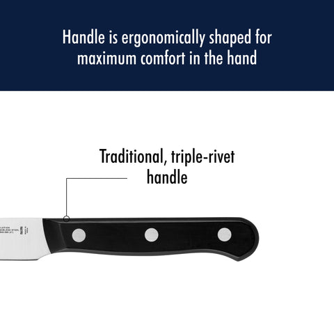 Henckels Solution Razor-Sharp 4-Inch Knife for meat cutting with clean cuts.