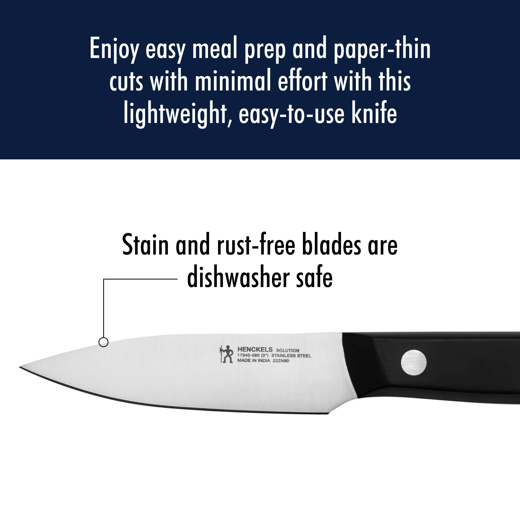 HENCKELS Solution triple-rivet ergonomic handle offers secure grip.