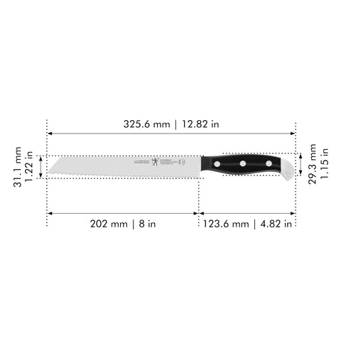 Henckels Statement 8in bread knife endcap design adds modern durability