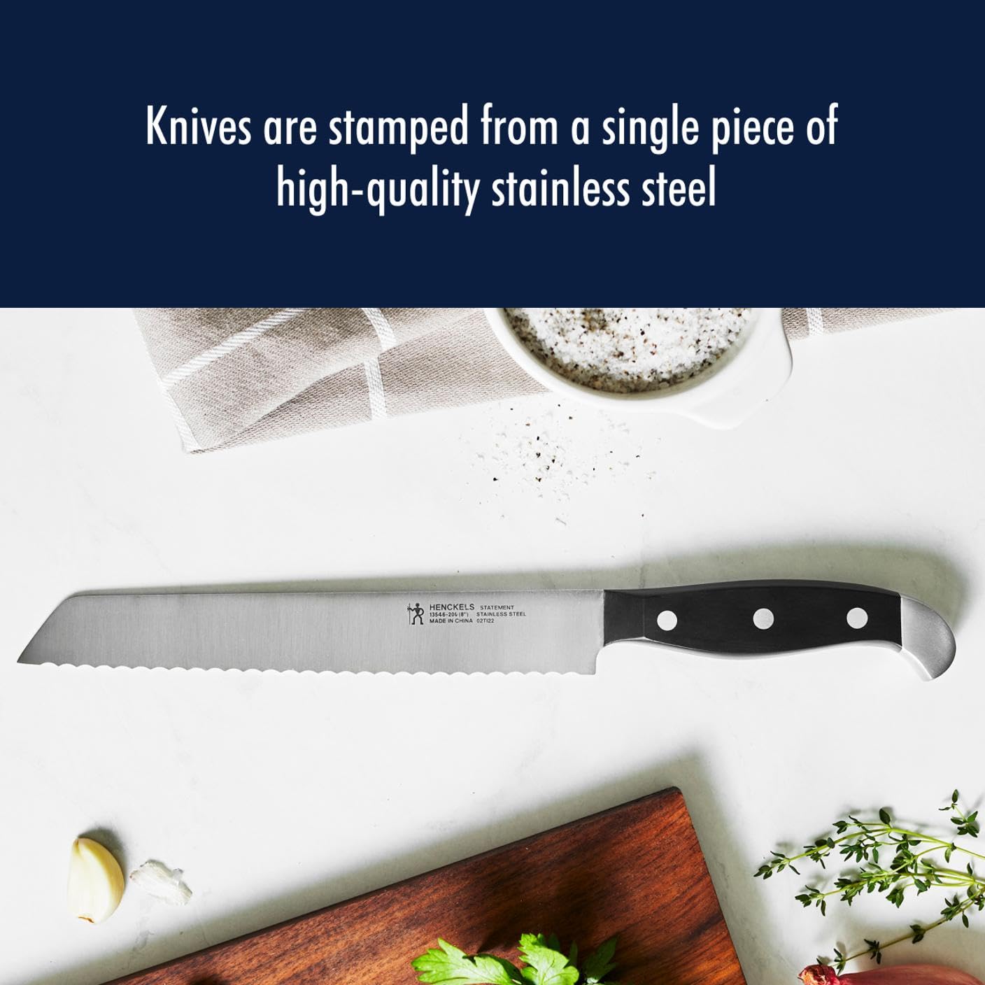 Henckels Statement 8in bread knife handle triple rivet for comfortable control
