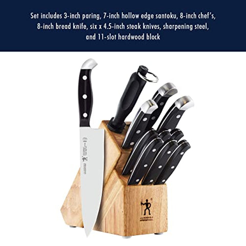 HENCKELS triple-rivet handle close-up highlights balance.