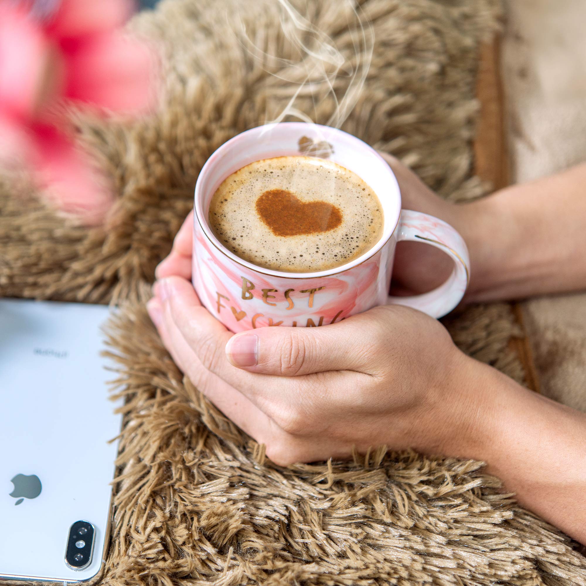 Hendson pink mug in-use cozy morning perfect for sharing moments with your partner